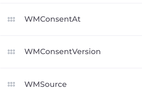EmailOctopus 自訂欄位列出 WMConsentAt、WMConsentVersion 與 WMSource