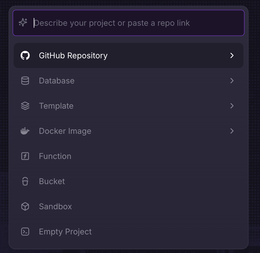 Railway 新專案畫面中的 Docker Image 部署選項